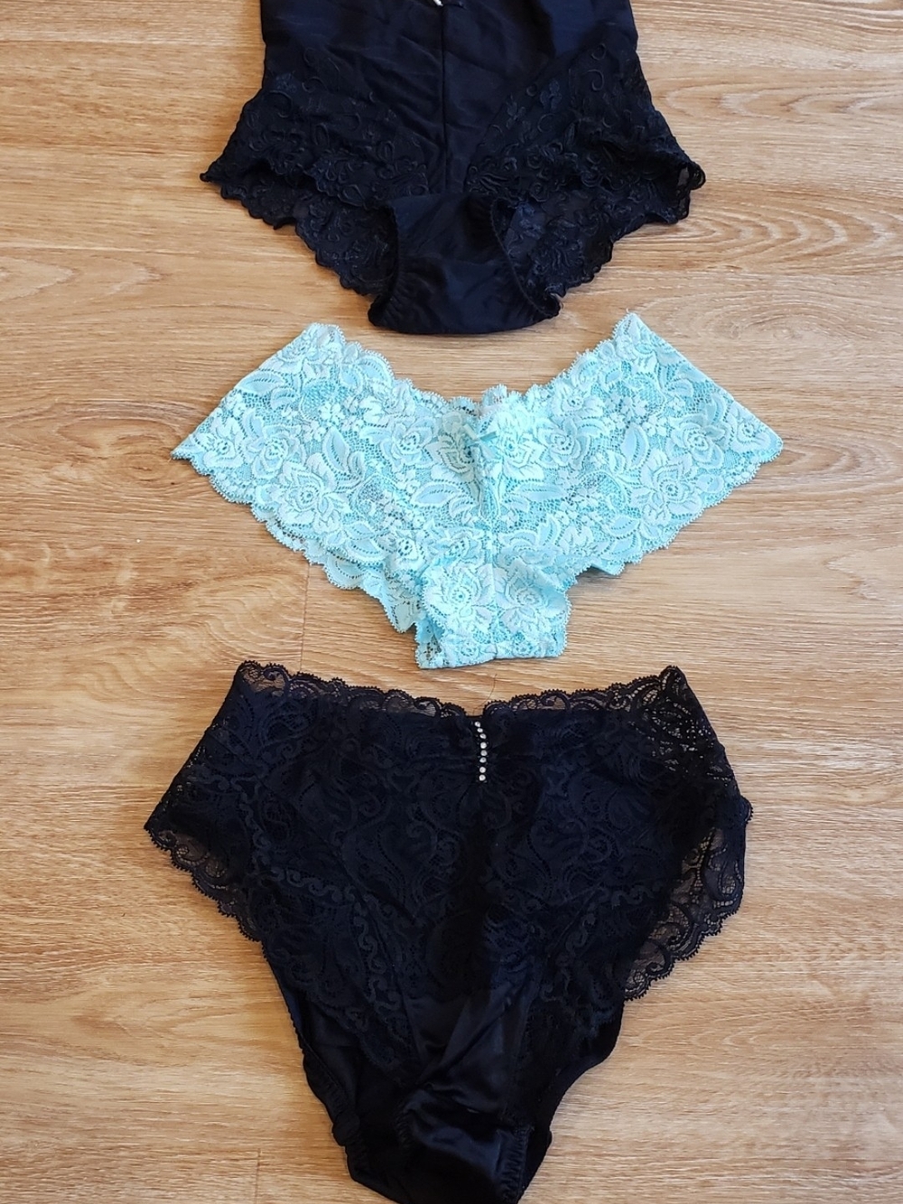 Lace Bikini Panty Set — Black & Light Blue